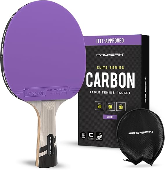 PRO-SPIN Table Tennis Bat - ITTF Approved Carbon Professional Bat for Superior Precision and Spin Professional Upper Rubber 2.0mm Sponge Thickness Protective Cover