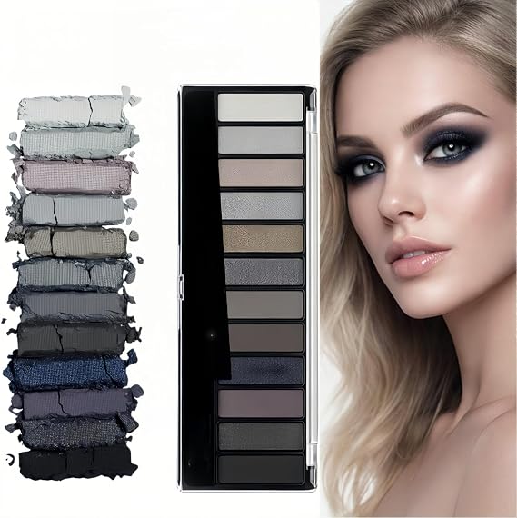 Smokey Eyeshadow Palette 12 Shades,Grey Shimmer Black Eye Shadow Pallets for Women,Long Lasting Waterproof Blendable Make-up Palettes,Full Matte Smokey Eye Shadow Pallets