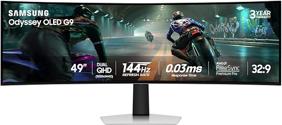 Samsung 49" Odyssey OLED G9 (G91SD) Dual QHD QD-OLED Curved Gaming Monitor | 144Hz, 0.03ms, G-Sync Compatible, AMD FreeSync Premium Pro, Ergonomic Stand, (LS49DG910SNXZA)