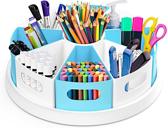 MeCids 360Rotating Desk Organizers Homeschool Office Organization and Storage Art Supplies Organizers 12" Lazy Susan Style Caddy with Removable Bins, for Home Offices, School Supplies Classroom Use