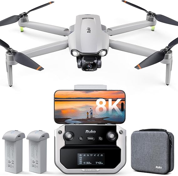 Ruko F11PRO 2 Plus Drones with Camera for Adults, 48MP 8K Photo, 3-Axis Gimbal Stabilizer, 74 Mins Flight Time (2 Batteries), 20,000ft Transmission, Beginner-Friendly Tech Gift