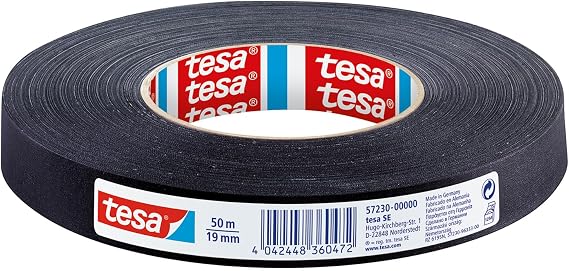Tesa Extra Power Perfect Fabric Tape - Fabric Reinforced Ductape for Crafts Repairing Attaching Reinforcing and Labelling Black 50 m x 19 mm