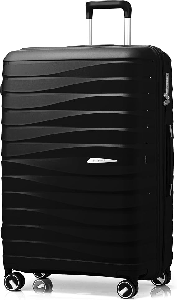 FLIEE Large Hard Shell Suitcase| Luggage | Lightweight Suitcase | Aluminum Telescopic Handle | TSA 3 Digit Combination Lock | 4 Dual Spinner Wheels. (Black, Large 28'')