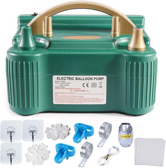 AMBA 220V-240V 600W Electric Balloon Pump, Portable Balloon Inflator, Dual Nozzle Air Pump for Balloon Garland
