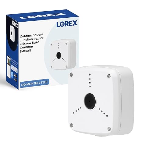 Lorex Square Outdoor Junction Box for 3-Screw Base Security Cameras | Tri-Axel Security Mounting Junction Box | Durable, Weatherproof Design, Easy Installation | Three Screw Base Cameras Only | White
