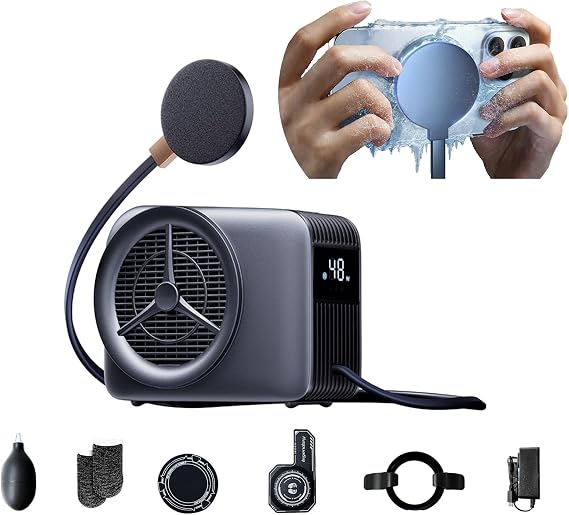 Phone Cooler for Gaming, Live Streaming, Freeze in 15s, 48W Magnetic Cellphone Cooler with Low Noise Liquid Cooling Radiator for iPhone MagSafe Series/Android/iPad/Tablet, Beyond Phone Fan