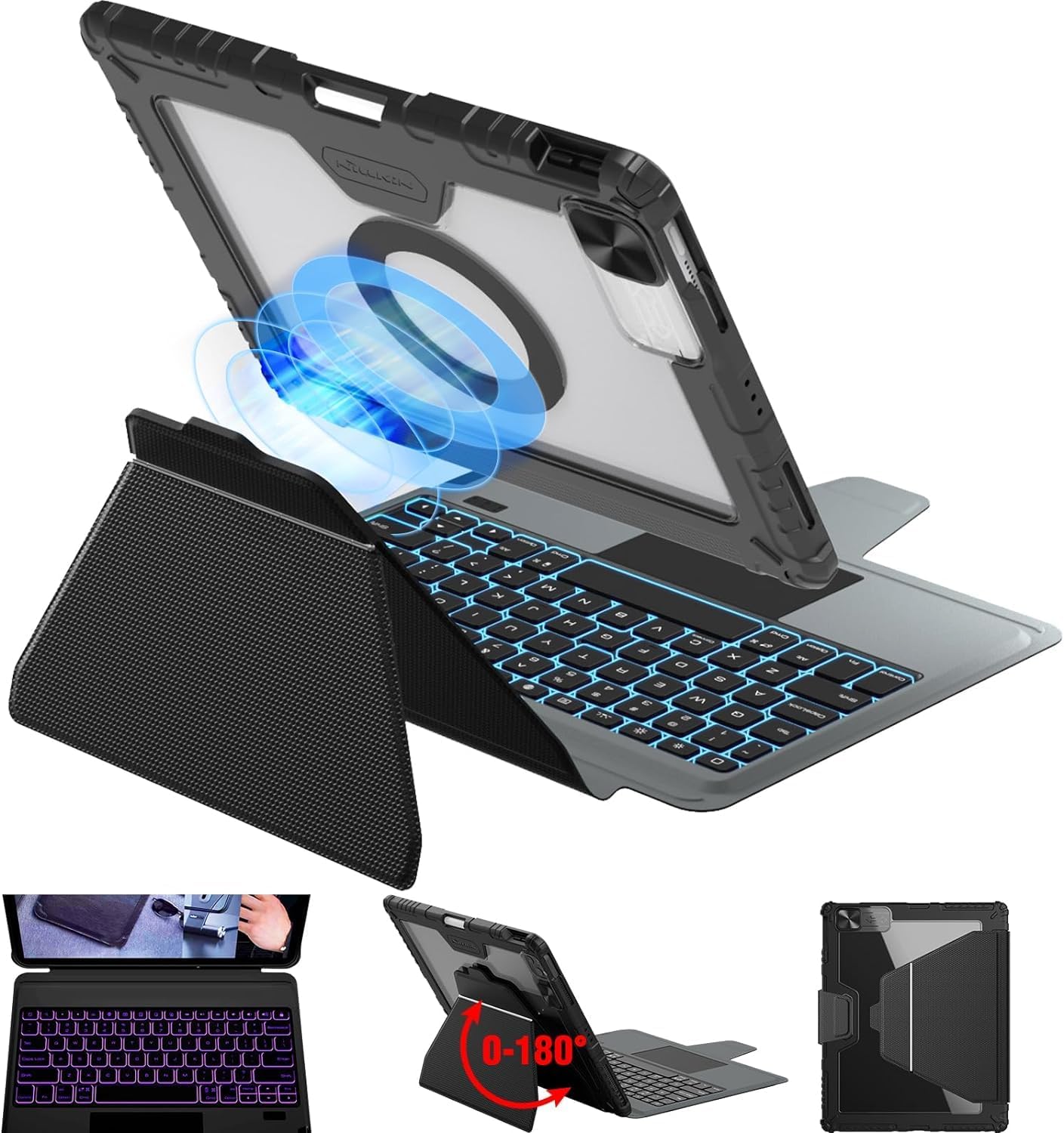 Nillkin for iPad Pro 13 Inch Magic Keyboard Case2024, M4, iPad Pro 13 Keyboard Case with Stand-Slide Camera Cover, Backlit Keyboard Cover with Pencil Holder & Touchpad, Removable Magnetic Case
