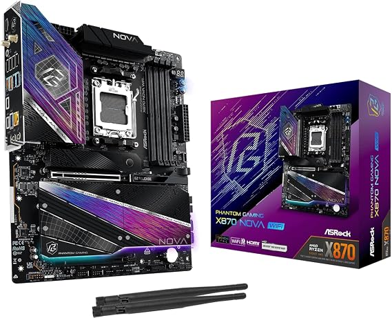 ASRock X870 Nova WiFi AM5 Flagship Motherboard | AMD Ryzen 9000/8000/7000 | DDR5 8400+ (OC) | Dual USB4 | PCIe 5.0 | WiFi 7 | 18+2+1 Power Phase | 5GbE LAN