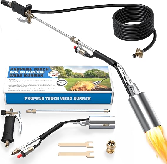 Propane Torch Weed Burner, Weed Torch with 11.5FT Hose, Blow Torch for Weed with Flame Control Turbo Trigger Push Button Igniter, Flamethrower for Roof Asphalt, Snow Melting