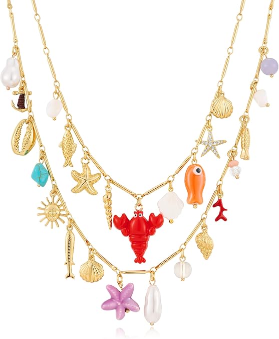 Sea Shell Necklace For Women With Two Layered Necklace Starfish Necklaces Seashell Summer Beach Snail Shell Necklaces Fashion Jewelry