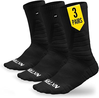 NXTRND 3 Pairs Compression Sports Crew Socks for Men, Cushion Athletic Socks, Basketball, Football and Running