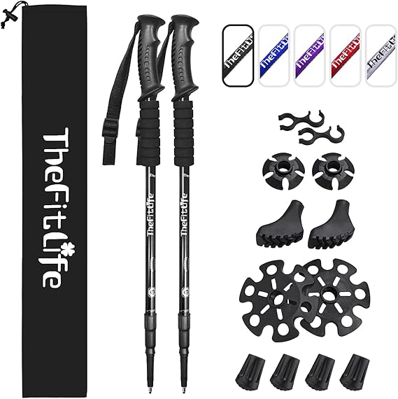 TheFitLife Hiking Walking Trekking Poles - 2 Pack With Antishock And Quick Lock System, Telescopic, Collapsible, Ultralight For Hiking, Camping, Mountaining, Backpacking, Walking, Trekking