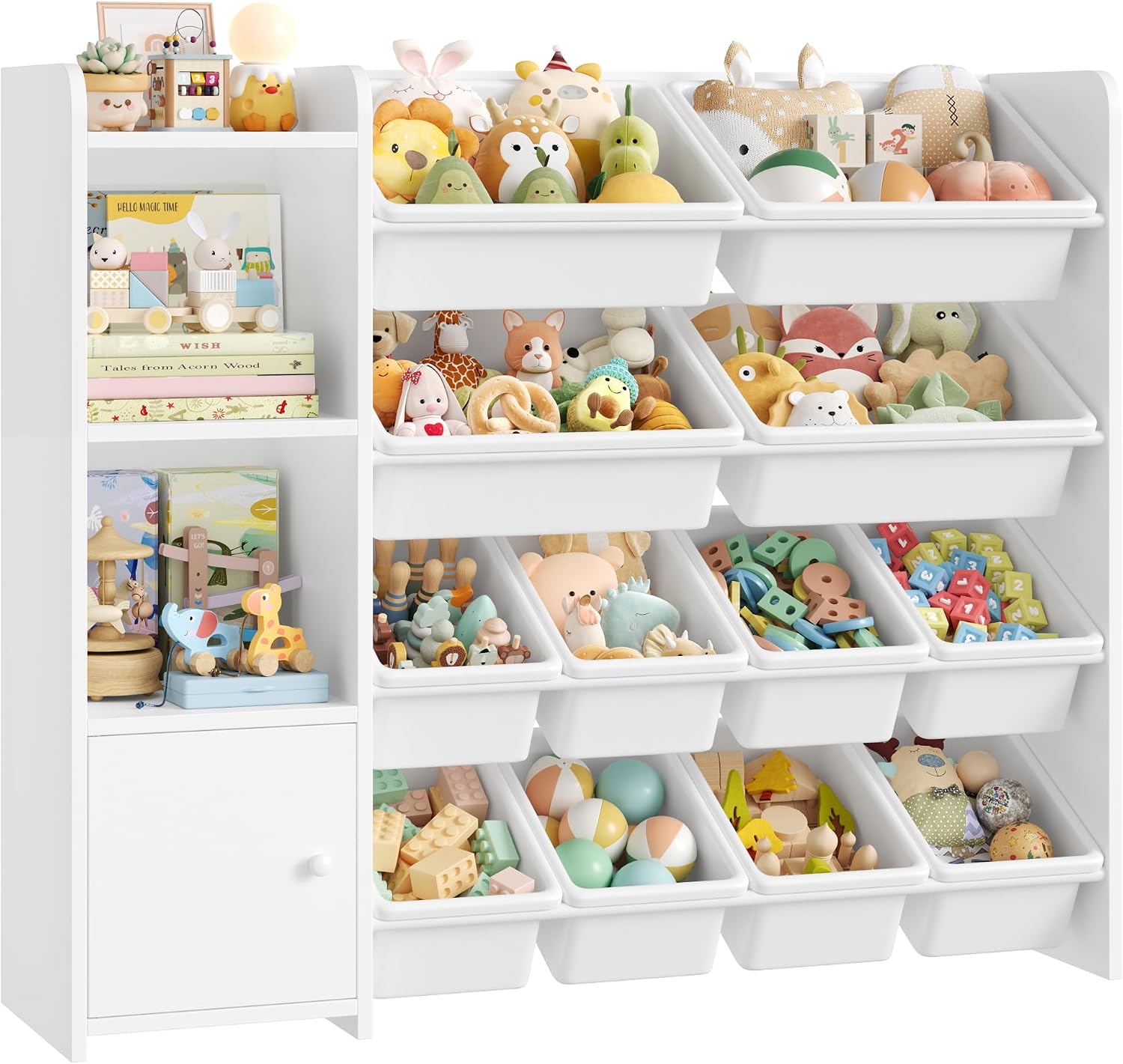 FOREHILL Toy Storage Unit Kids Bookcase Kids Storage Unit Childrens Bookshelf Toy Organiser with 8 Removable Toy Boxes for Nursery Playroom White 112.5 x 30 x 100cm