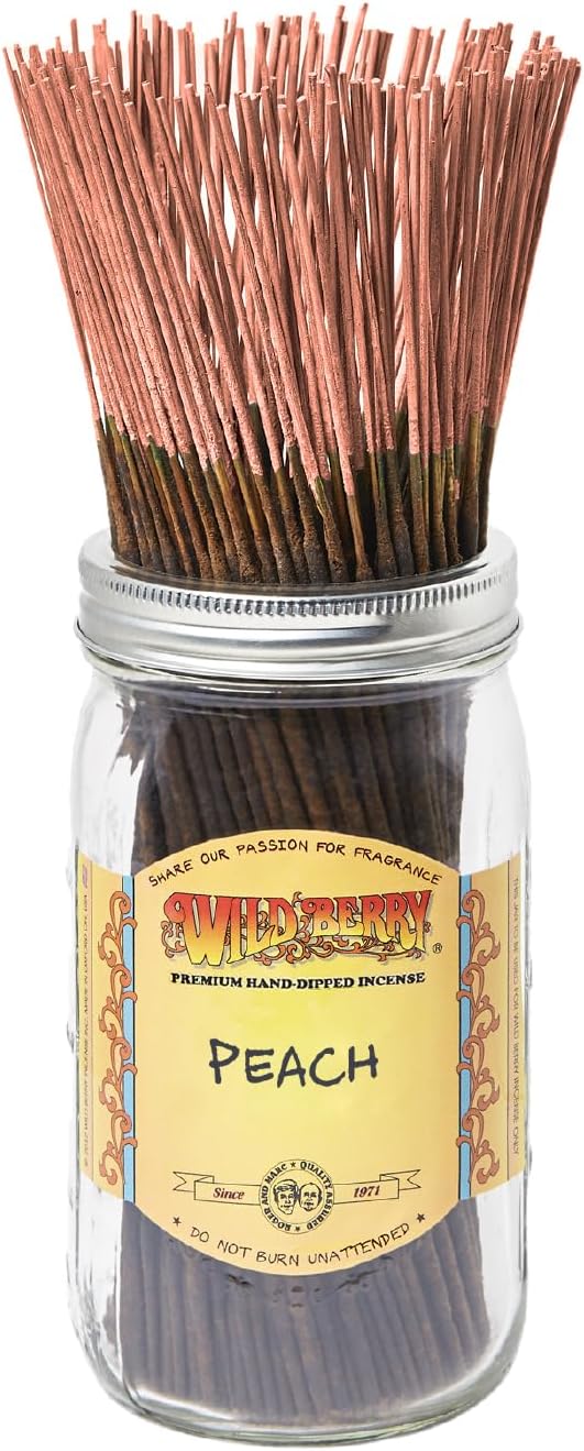 Wild Berry Incense Sticks - Peach - Delicious Peach Fragrance with Apricot and Mango - Hand Dipped in The USA (100 Count)