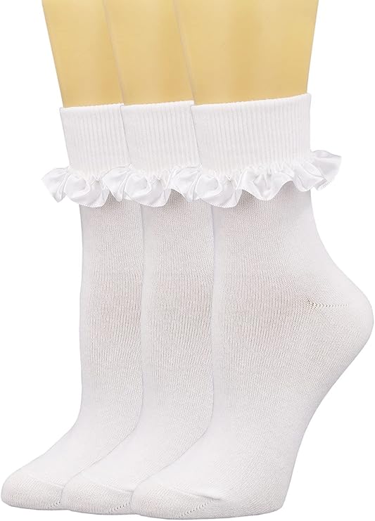 SEMOHOLLI Women Ankle Socks, Pearl Lace Ruffle Frilly Comfortable No-Show Cotton Princess Socks