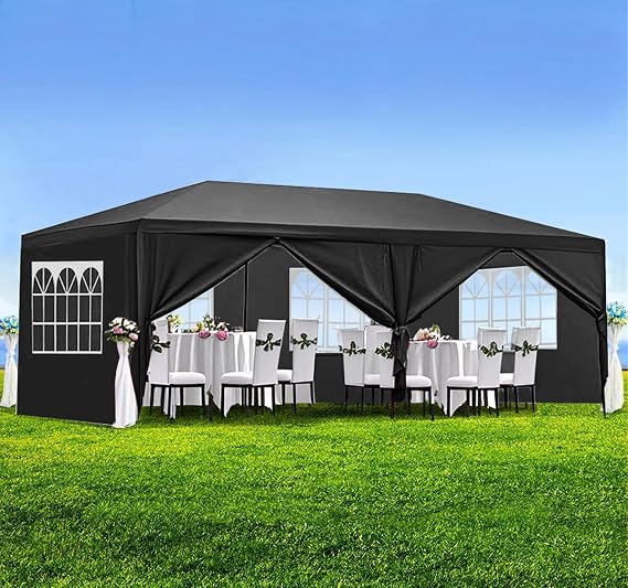 10'x20' Outdoor Gazebo, Wedding Party Canopy Tent with 6 Removable Sidewalls (Black)