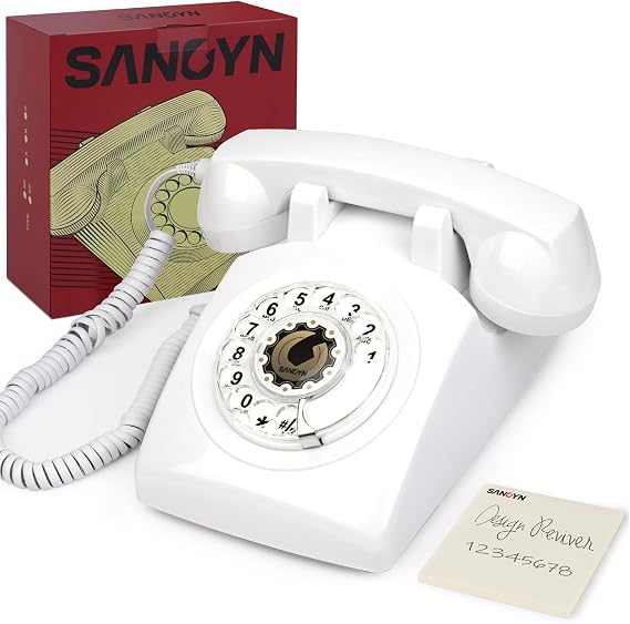 Vintage Rotary Phone 1960s Retro Landline Telephone Old Fashioned Corded Phones with Mechanical Ringer for Home Office Desk,White