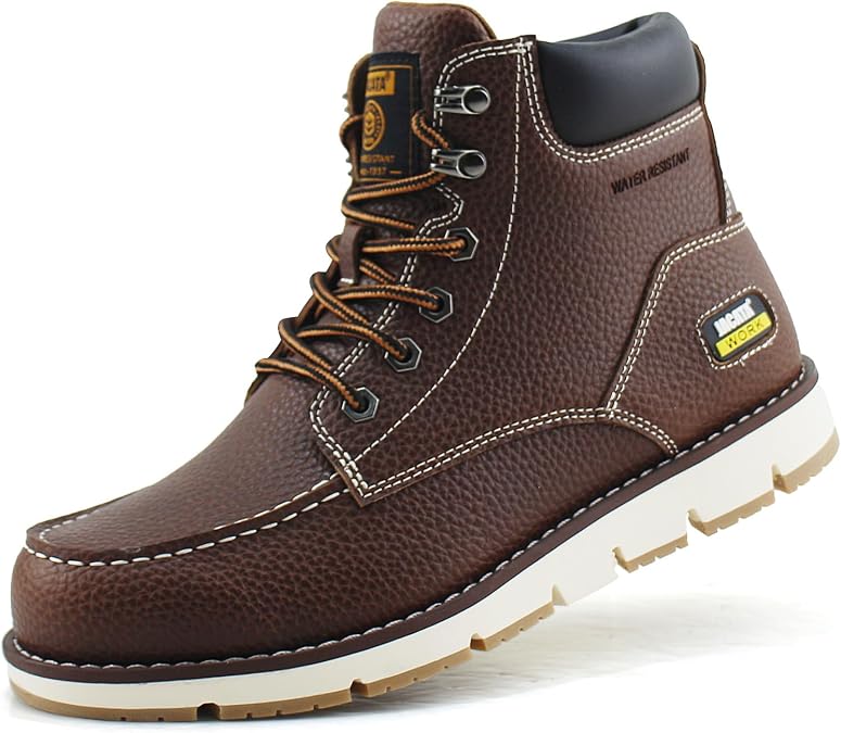 Jacata Mens Work Boots Moc Toe Wedge Botas De Trabajo Para Hombre Soft Toe Non Slip Industrial Construction Leather Boots/Shoes For Men Women