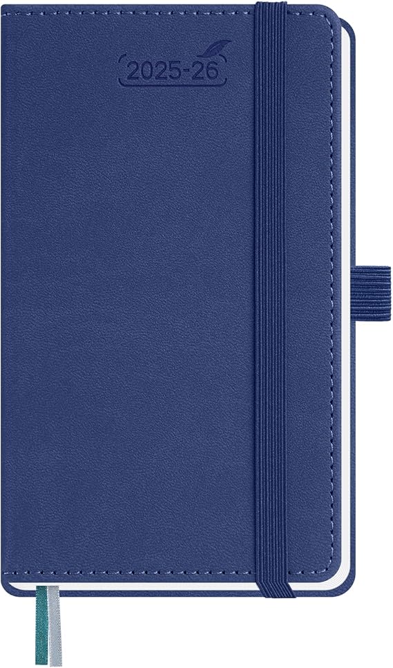 BEZEND Pocket Planner 2026 Weekly and Monthly (3.5" x 6") Small Calendar Book for Purse (Jul 25-Dec 26) with Daily Appointment, Storage Pocket, Pen Holder, PU Leather Hardcover - Blueberry