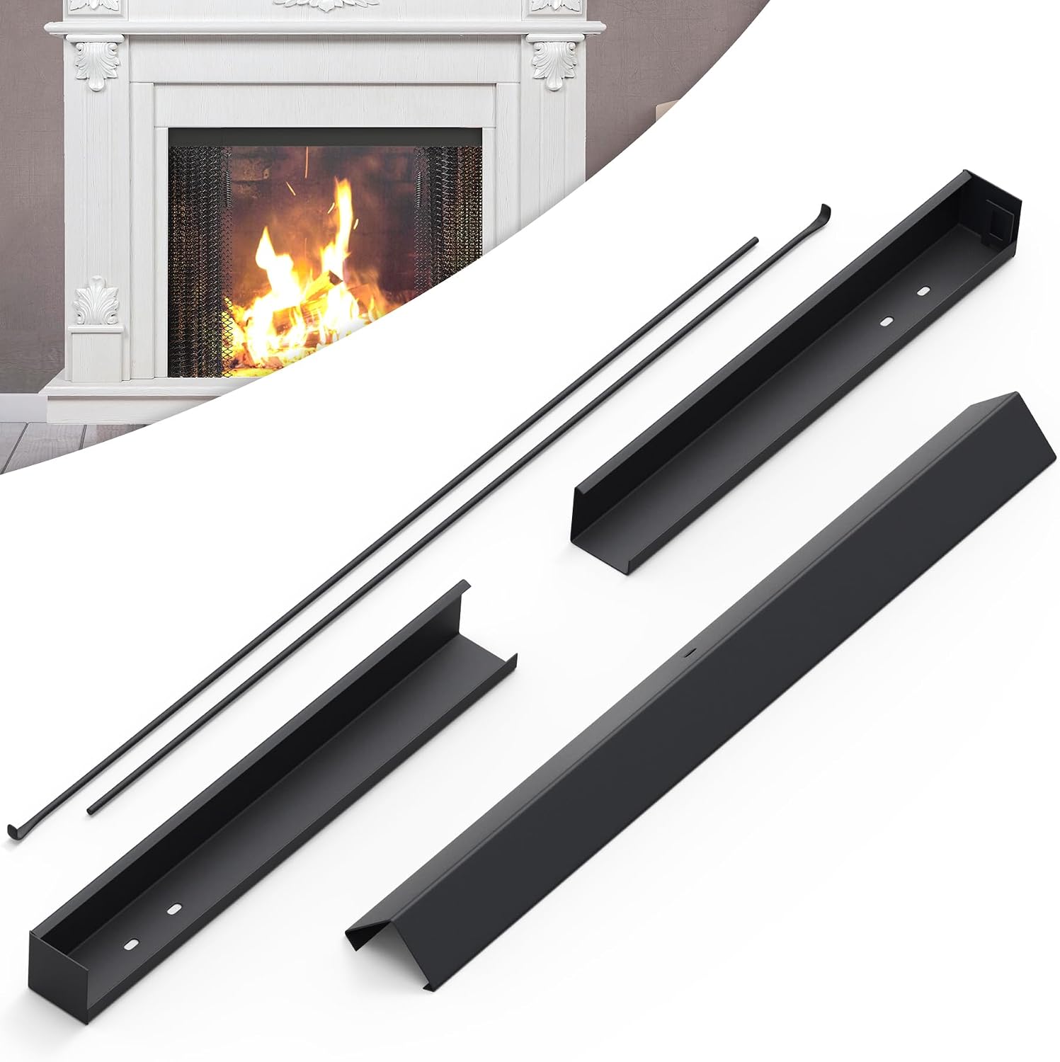 Air Jade Adjustable Rod and Valance Kit for Fireplace Mesh Screen Curtain, Black Matte