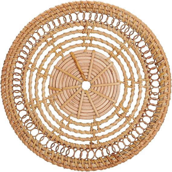 Rattan Wall Basket Decoration,Hanging Woven Basket Wall Decor,Handcrafted Round Flat Seagrass Baskets,Wicker Coasters, Woven Coasters for Drinks (Rattan circle25cm)
