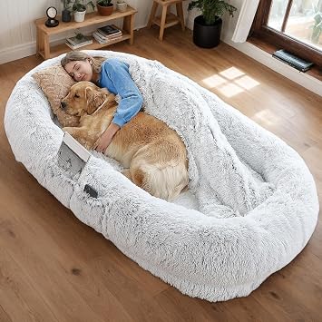 Human Dog Bed for Adults, 71"x45"x14" Giant Fluffy Dog Bed for Humans, Washable Faux Fur Napping Bed, Orthopedic Human Pet Bed with Non-Slip Bottom