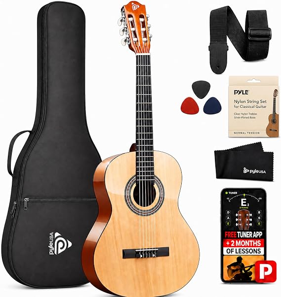 Pyle Beginner Acoustic Guitar Kit, 1/4 Junior Size All Wood Instrument for Kids, Adults, 30" Natural Ash
