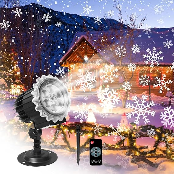 Christmas Snowflake Projector Lights - Decorative LED Lights with Moving Rotating Snowstorm, Remote Control Timer, Indoor/Outdoor Waterproof for Halloween & Christmas Parties [Energy Class F]