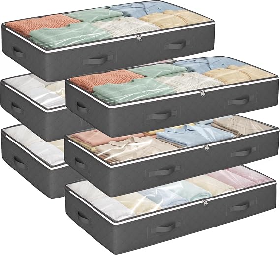 Budding Joy 6 Pack Underbed Storage Containers Organizer Large Capacity Underbed Clothes Storage Bins Organizer Bedroom Foldable Storage Bags with