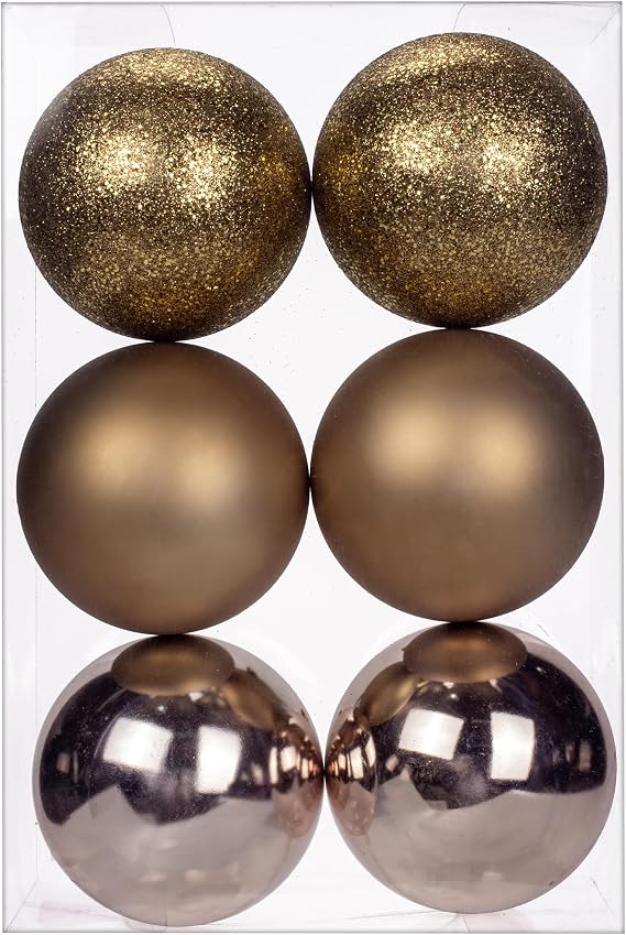 3.94" Large Christmas Balls Shatterproof Bronze Christmas Ornaments 6 Pcs Big Xmas Ornaments Balls for Xmas Tree Holiday Wedding Party Decoration
