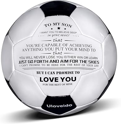 Uloveido High Performance Traditional Black White Soccer Ball for Son Daughter Grandson Birthday Christmas Day Gift, I Love You Soccer Balls Y594