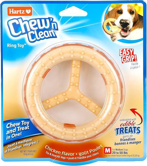 Hartz Chew n Clean Chew Toy and Treat in One Chicken Flavored Ring Dog Toy, Medium