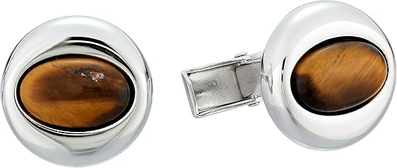 Ike Behar Men's Cufflinks, Oval Brown Tiger Eye, ONE SIZE