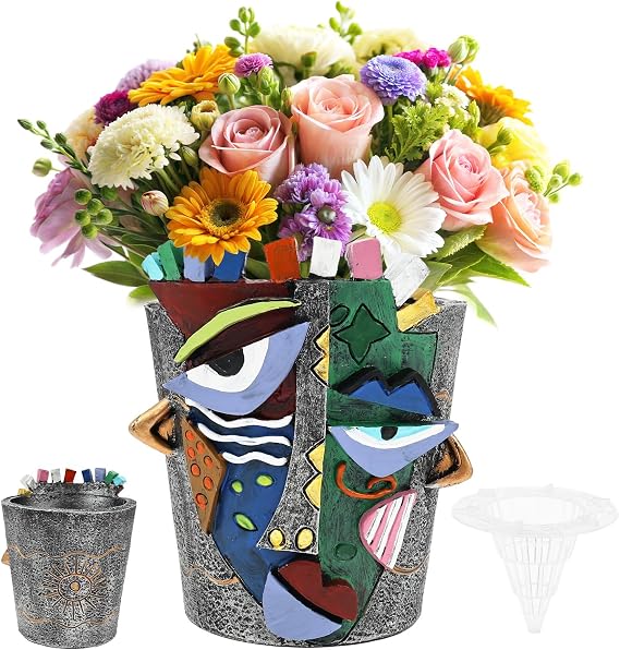Abstract Face Planter Pots, Picasso Flower Pots, Unique Head Planter with Drainage Hole for Indoor Plants and Succulents, Funny 3D Art Vase for Home Decor(C)