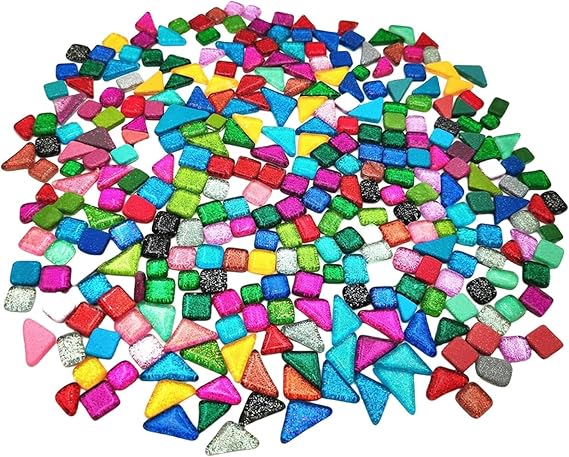 500g Random Irregular Glitter Shiny Glass Mosaic Tiles for Crafts Bulk, Glass Mosaic Pieces Set for Cups Picture Frames Home Decoration DIY Art Projects (Mix Color)