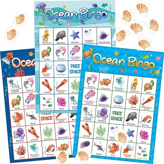Fancy Land Ocean Bingo Game for Kids 24 Players Under Sea Party Game