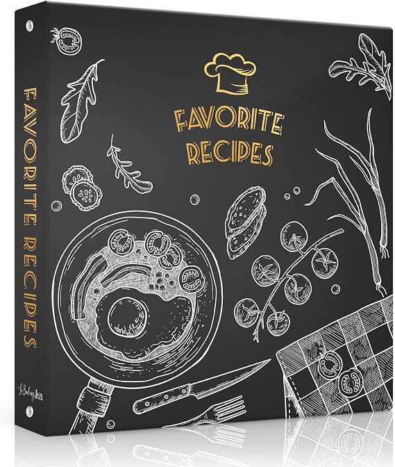 Recipe Binder with Plastic Sleeves, 8.5x11 3 Ring Blank Recipe Book Binder | Premium recipe binder kit with waterproof cover, sleeves, cards, dividers and gift box for preserving recipes-Blackboard.