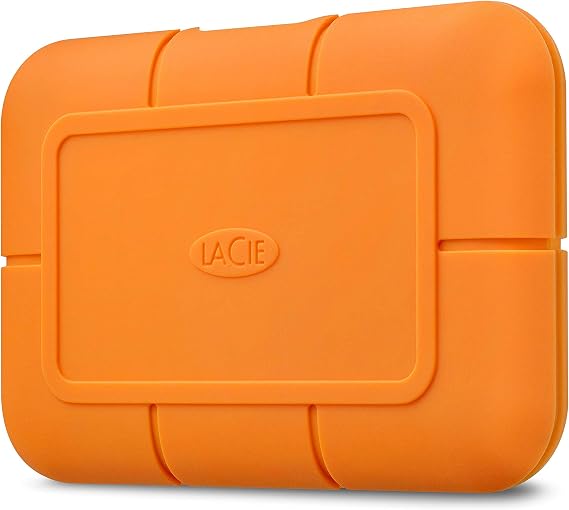 LaCie Rugged SSD 500GB Solid State Drive USB-C USB 3.2 NVMe speeds up to 1050MB/s, IP67 Water Resistant, 3m Drop resistant, Encryption, with Data Recovery, 1 Mo Adobe CC (STHR500800)