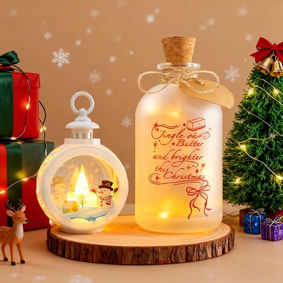 Christmas Night Light, 17.5oz Mason Jar Lantern with LED Light Ornament, 2-in-1 Christmas Decorations for Home, Birthday Gift for Women and Friend, Festive Home Decor