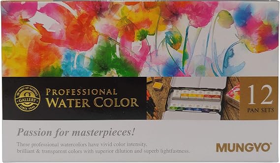 MUNGYO Professional Watercolor Set, Tin Case, 12 Count