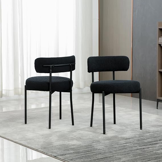DYHOME Boucle Dining Chairs Set of 2, Upholstered Dining Room Chairs Black