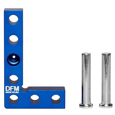 DFM Tool Works Small Square and Center Finder - Mini Square Tool with 11/32" Center Marking Hole Woodworking, Carpenter Engineering Square, Center Marking Tool, Made in USA - Blue