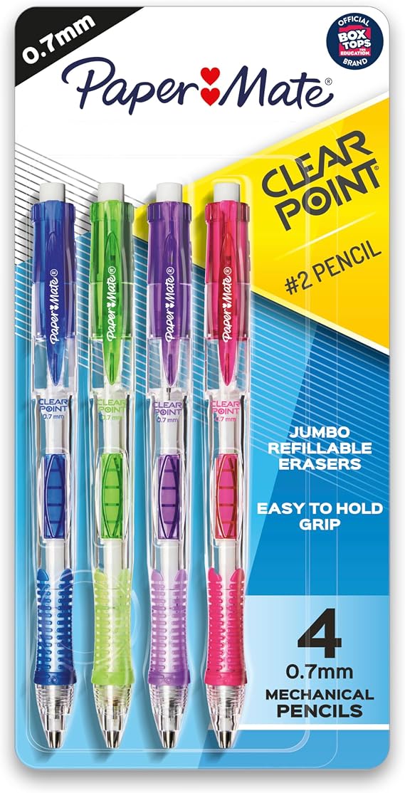 Paper Mate Clearpoint Mechanical Pencils, 0.7mm HB #2 Lead, Assorted Fashion Barrel Colors, 4 Count - Teacher Supplies, College, Note Taking