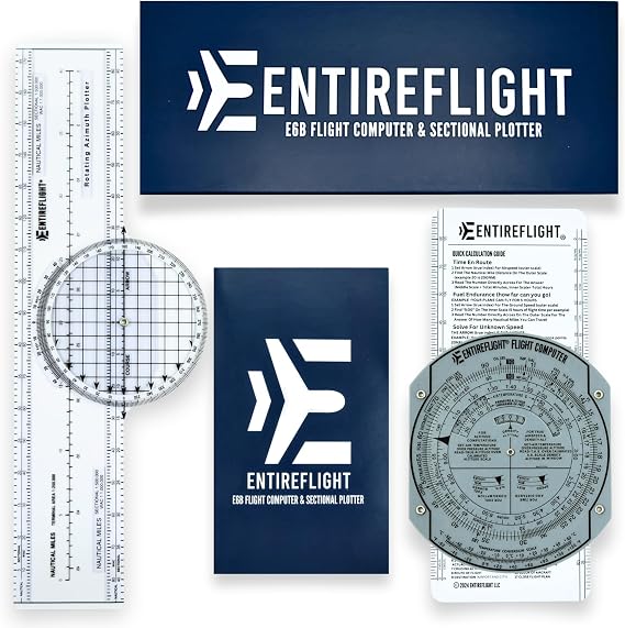 EntireFlight - E6B Flight Computer and Aviation Plotter - Essential Pilot Accessories and Aviation Tools for Your Flight Bag - Use with IFR VFR Sectional Charts - Premium Calculator
