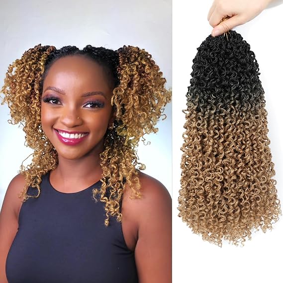 8 Packs Yanky Twist Crochet Hair for Women 8Inch Pre-Looped Yanky Twist Braids Ombre Blonde Fluffy Spring Mini Twist Pre-twisted Passion Mini Twist Short Bob Crochet Braids Braiding Hair #OT27