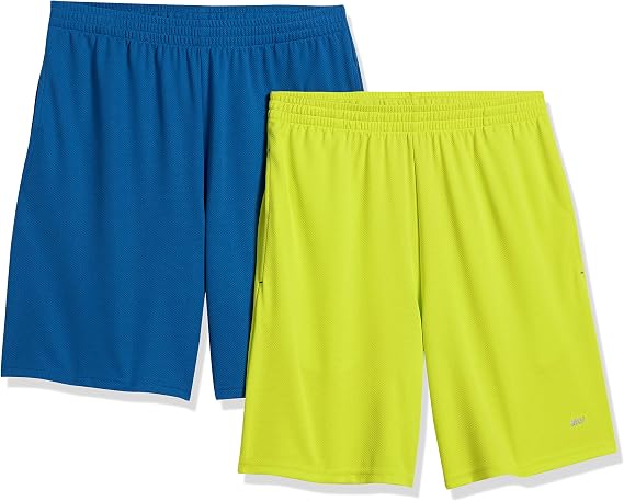 Amazon Essentials Men's Athletic Basketball Gym Shorts, Breathable Moisture Wicking, Loose-Fit Performance Tech, Pack of 2