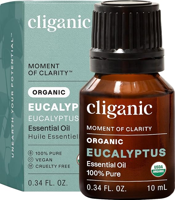 Cliganic Organic Eucalyptus Essential Oil for Diffuser, 100% Pure 0.33 Oz