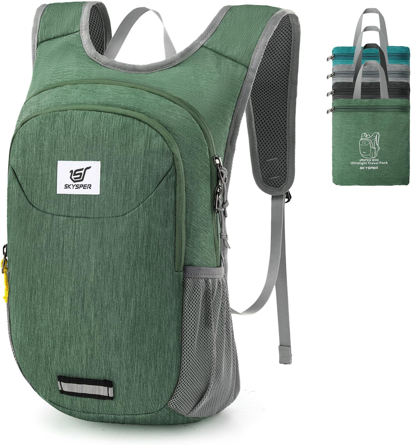 SKYSPER Foldable Backpack 10L Ultralight Daypack Hiking Backpack Small Outdoor Backpack with Reflective Strips for Hiking Travel Sports