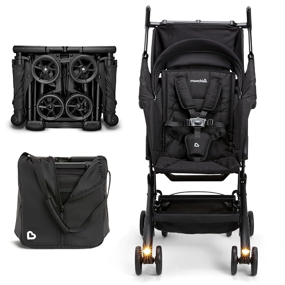 Munchkin Night OwlTM Lightweight Travel Stroller with Wheel Lights, Ultra Compact Baby Stroller for Everyday Travel and Easy Storage, Essential Gear for Babies & Toddlers, Black