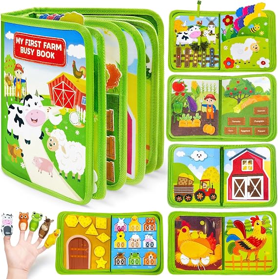 Busy Book for Toddlers 1-3, Montessori Toys for 1 Year Old Boy Girl Gifts | Busy Board, Birthday Gifts, Toddler Airplane Car Travel Toy, Learning Educational Toys, Farm Animals, Quiet Activity Books